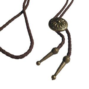 Bolo Braided Brown Cord Necklace Men Women Shield Pendant Western 40 In Gift